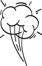 Smoke cloud escaping and moving fast creating a funny explosion effect drawn with thin black lines on white background