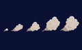 Smoke cloud explosion for animation. Cartoon cloud of fire, dust puff from speed motion, blast of bomb.Set shape of cloud in flat