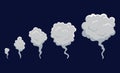 Smoke cloud explosion for animation. Cartoon cloud of fire, dust puff from speed motion, blast of bomb.Set shape of cloud in flat