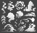 Smoke clouds. Comic steam cloud, fume eddy and vapor flow. Dust clouds isolated cartoon vector illustration Royalty Free Stock Photo