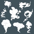 Smoke clouds. Steam cloud set. Fog flat isolated clipart. Steam smoke clouds of cigarettes. Vector Royalty Free Stock Photo