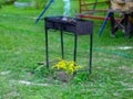 Smoke comes from the barbecue in the village Royalty Free Stock Photo