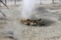 Smoke coming out of the ground in the Solfatara crater in Pozzuoli, Italy
