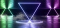 Smoke Cyber Background Neon Glowing Laser Triangle Synthwave Green Blue Purple Electric Futuristic Podium Garage Underground Alien