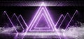 Smoke Dark Empty Virtual Vibrant Fluorescent Neon Glowing Purple Triangle Line Shaped Gate Stage Laser Lights Reflection Grunge