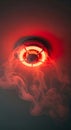 Smoke detector alarm system active with red light and smoke spreading. Fire warning and safety device for building protection Royalty Free Stock Photo