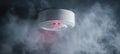 The smoke detector alerting in a cloud of smoke for fire safety. AI generated image Royalty Free Stock Photo