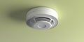 Smoke detector on ceiling. Fire safety equipment. 3d illustration