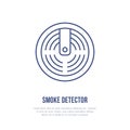 Smoke detector sign. Firefighting, fire safety equipment flat line icon