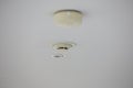 Smoke detector on white ceiling. Close up of smoke detector for fire protection systems. Royalty Free Stock Photo