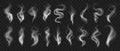 Smoke effect. Realistic traces in air from evaporation and burning. Coffee cup steam and cigarette or hookah vapor Royalty Free Stock Photo