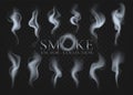 Smoke elements set. Tea, coffee steam, hot food, cup or cigarette fog, mist and vapor effect on mug, hookah curled Royalty Free Stock Photo