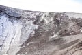 Smoke in Escriva crater on volcano Etna in snow in winter, Sicily, Italy