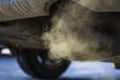 Smoke from the exhaust pipe of the car in the winter cold season Royalty Free Stock Photo