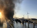 Smoke from a ferry in the Eemshaven