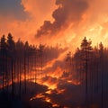 Smoke filled sky Wildfires or forest fire create a dense smoky atmosphere