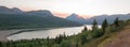 Smoke filled Sunset over Lower Two Medicine Lake in Glacier National Park in Montana USA durng the 2017 fall fires Royalty Free Stock Photo