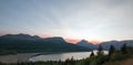 Smoke filled Sunset over Lower Two Medicine Lake in Glacier National Park in Montana USA durng the 2017 fall fires Royalty Free Stock Photo