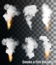 Smoke and fire vectors on transparent background. Royalty Free Stock Photo