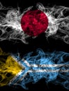 Smoke flags of Japan, Japanese and Russia, Russian, Tuva Royalty Free Stock Photo