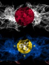 Smoke flags of Japan, Japanese and Russia, Russian, Ust Orda Buryat Autonomous Okrug