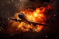 Smoke and flames rising from downed airplane. Generative AI