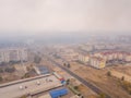 Smoke floats over the small town in Ukraine