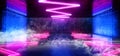 Smoke Fog Abstract Neon Light Retro Modern Futuristic Sci Fi Alien Space Ship Club Stage Glowing Purple Blue Fluorescent Laser Royalty Free Stock Photo