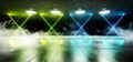 Smoke Fog Blue Green Retro Futuristic Background Dark Empty Black Glowing Laser Neon Cross Shaped Lights With Dome Lights On Tiled