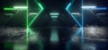 Smoke Fog Cyber Virtual GReen Blue Triangle Laser Neon Glowing Sci Fi Futuristic Warehouse Grunge Concrete Stage Room Garage