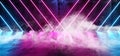 Smoke Fog Cyberpunk Neon Glowing Empty Vibrant Laser Purple Ultraviolet Blue Pink Lights Lines Empty Space Dark Hall Grunge