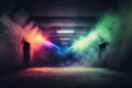 Smoke Fog Mist Laser Show Club Dark Neon Sci Fi Futuristic Retro RGB Glowing Ceiling Lights Concrete Grunge Garage Stage Tunnel Ro