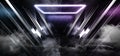 Smoke Fog Neon Blue Purple Glowing Triangle Sci Fi Futuristic Virtual Spaceship Abstract Triangle Glossy Metal Concrete Grunge