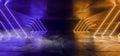Smoke Fog Neon Glowing Laser Blue Yellow Beams Pillars Concrete Grunge Tiled Floor Alien Spaceship Cyber Tunnel Corridor Dark