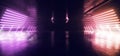 Smoke Fog Neon Glowing Laser Orange Purple Beams Pillars Concrete Grunge Tiled Floor Alien Spaceship Cyber Tunnel Corridor Dark