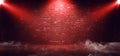 Smoke Fog Steam Dark Podium Night Retro Brick  Stage Club Garage Room Corridor bar Dance Empty Space Red Spot Lights Realistic Royalty Free Stock Photo