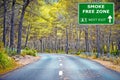 SMOKE FREE ZONE road sign against clear blue sky Royalty Free Stock Photo