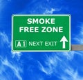 SMOKE FREE ZONE road sign against clear blue sky Royalty Free Stock Photo