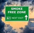 SMOKE FREE ZONE road sign against clear blue sky Royalty Free Stock Photo