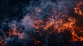 Smoke fumes at the edges with fiery particles and sparks against a dark background. Copy space. Royalty Free Stock Photo
