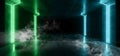 Smoke Future Neon Lights Glowing Green Blue Dark Sci Fi Futuristic TUnnel Corridor Hall Garage Underground Concrete Vibrant Royalty Free Stock Photo