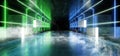 Smoke Future Neon Lights Glowing Green Blue Dark Sci Fi Futuristic TUnnel Corridor Hall Garage Underground Concrete Vibrant Royalty Free Stock Photo