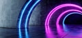 Smoke Futuristic Modern Sci Fi Neon Circle Blue Purple White Bright Dark Concrete Grunge Reflective Hallway Underground Garage