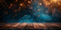 Smoke And Golden Bokeh Lights Add Atmospheric Vibe To Wooden Table Background, Copy Space Royalty Free Stock Photo