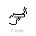 Smoke gun shot icon. Editable line vector.
