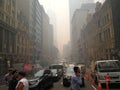 Smoke haze covered over business buildings in city from uncontrolled bush fire, caused Sydney`s air quality plummet, Australia : 1 Royalty Free Stock Photo