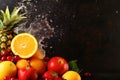 fruit food background ice hookah colour smoke apple orange juice grape. Generative AI. Royalty Free Stock Photo