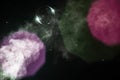 Steam jet and soap bubble with purple and magenta bokeh is close Royalty Free Stock Photo