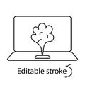 Smoke on laptop outline icon. Computer problem. Laptop repairs. Customizable linear contour symbol