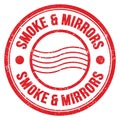 SMOKE & MIRRORS text written on red round postal stamp sign